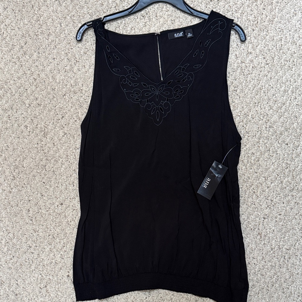 A.N.A Black Embroidered Blouse